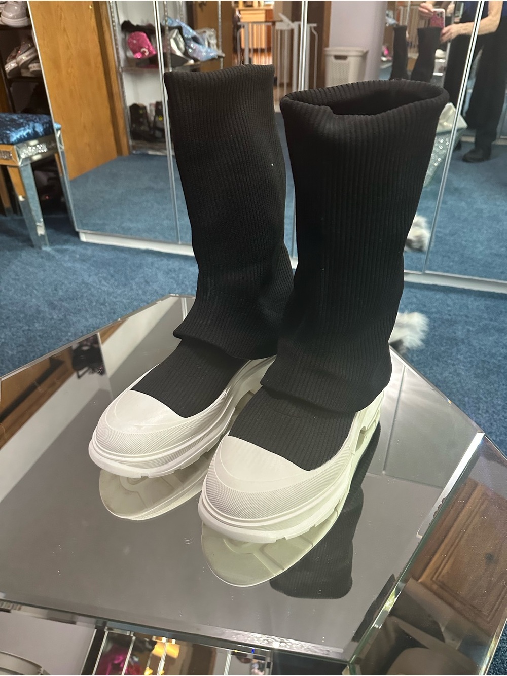 Black Knit Sock Sneakers with Chunky White Platform Sole